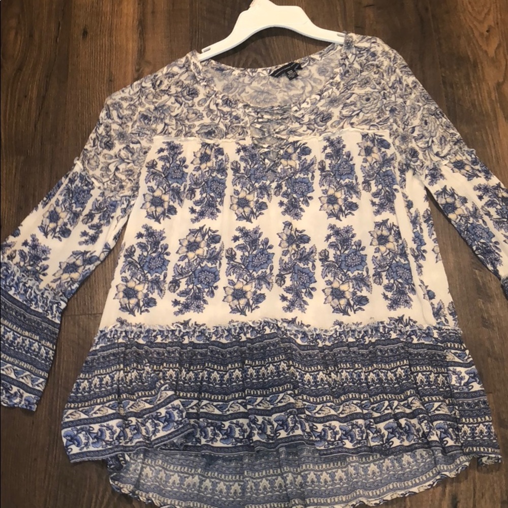 Blue patterned blouse